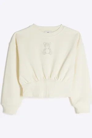 River Island Girls Cinched Crop Bear Sweatshirt