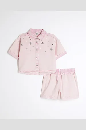 River Island Girls Cropped Shirt And Shorts Set