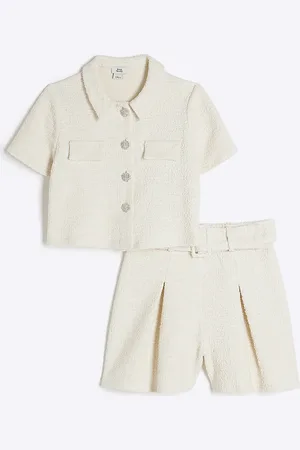River Island Girls Boucle Belted Shorts Set