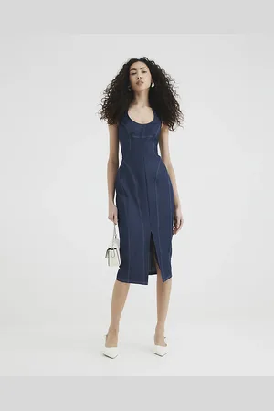 River Island Womens Denim Tailored Zip Front Midi Dress