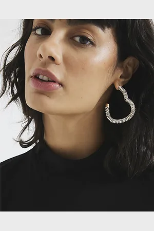 River Island Womens Heart Diamante Hoop Earrings