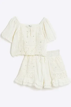 River Island Girls Lace Shimmer Beach Short Set