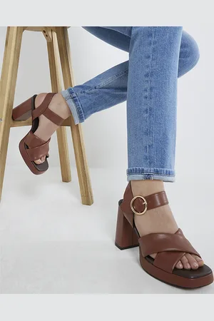River Island Womens Cross Strap Platform Heeled Sandals