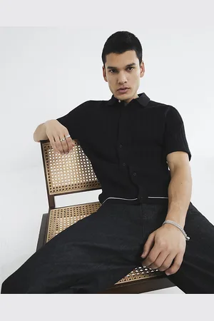 River Island Mens Knitted Tipped Short Sleeve Shirt