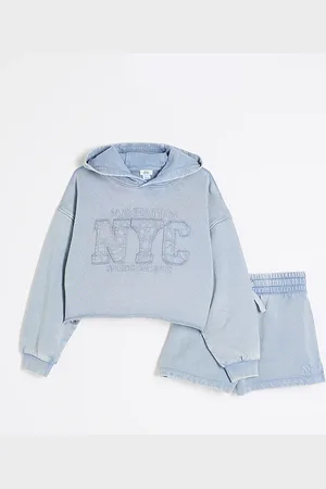 River Island Girls Washed Shorts And Hoodie Set