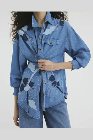River Island Womens Long Sleeve Floral Denim Shirt