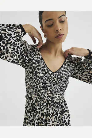 River Island Womens Shirred Bodice Leopard Print Midi Dress