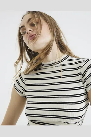 River Island Womens Cap Sleeve Stripe High Neck Top
