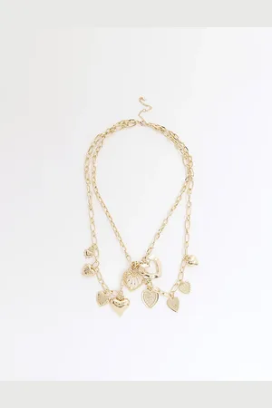 River Island Womens 2 Row Heart Charm Chain Necklace