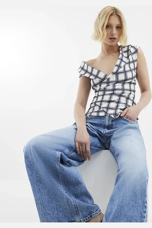 River Island Womens Check Sleeveless Wrap Waistcoat