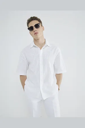 River Island Mens Oversized Fit Embroidered Floral Shirt