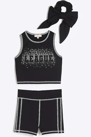 River Island Girls Active Cheer Crop Top Bow Set