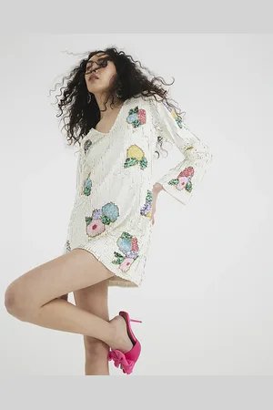 River Island Womens Premium V Neck Floral Sequin Mini Dress