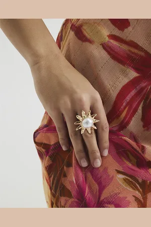 River Island Womens Swirl Pearl Sun Ring