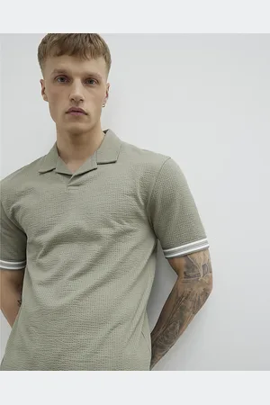 River Island Mens Slim Fit Open Neck Polo Shirt