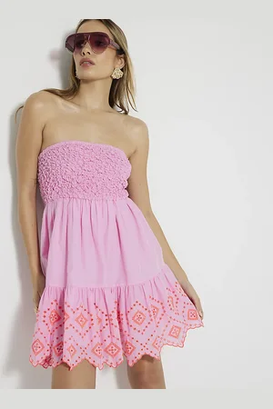 River Island Womens Bandeau Shirred Mini Dress