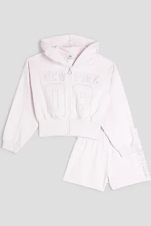River Island Girls Zipped Hoodie And Shorts Set
