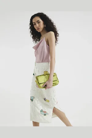 River Island Womens Premium Floral Sequin Midi Skirt
