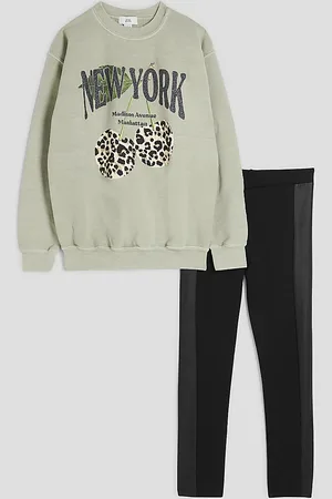 River Island Girls Leopard Cherry Sweatshirt Set