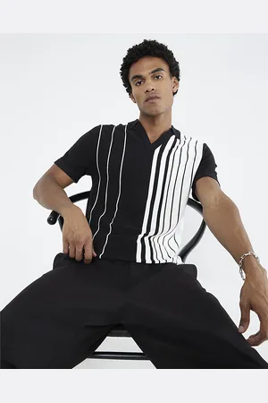 River Island Mens Short Sleeve Striped Open Collar Shirt