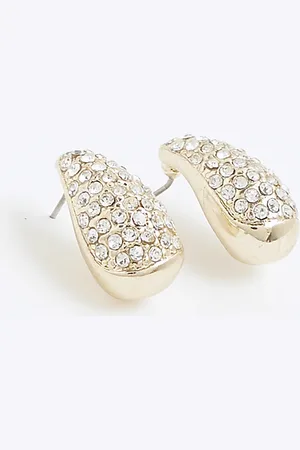 River Island Womens Diamante Paved Teardrop Earrings