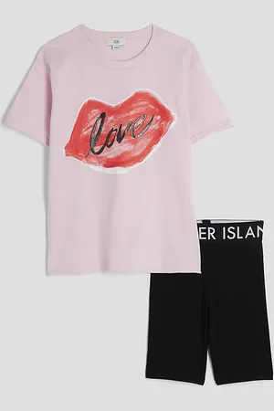 River Island Girls Lips T-Shirt And Shorts Set