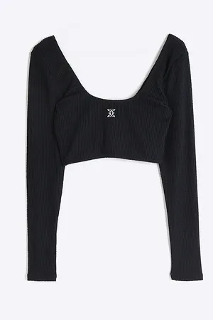 River Island Womens Long Sleeve Textured Swim Top