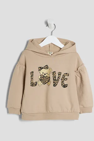 River Island Mini Girls Leopard Love Bear Hoodie