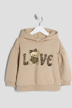 River Island Mini Girls Leopard Love Bear Hoodie