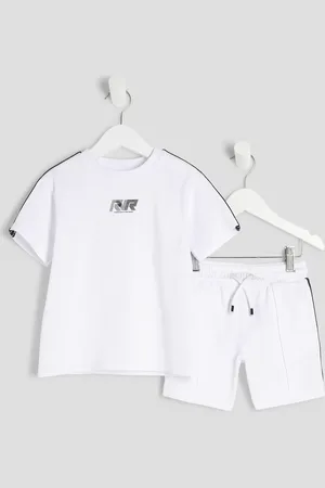 River Island Mini Boys Ecru Rr Taped T-Shirt & Shorts Set
