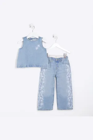 River Island Mini Girls Denim Embroidered Set