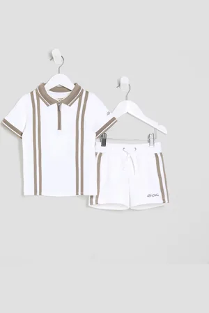 River Island Mini Boys Textured Stripe Polo Set