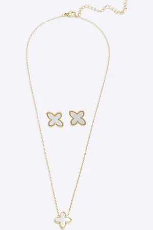 River Island Womens Pearl Petal Earrings And Necklace Set