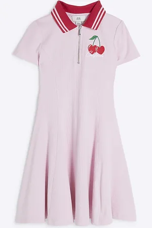 River Island Girls Ribbed Cherry Quarter Zip Dress