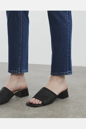River Island Womens Woven Block Heel Mule Sandals