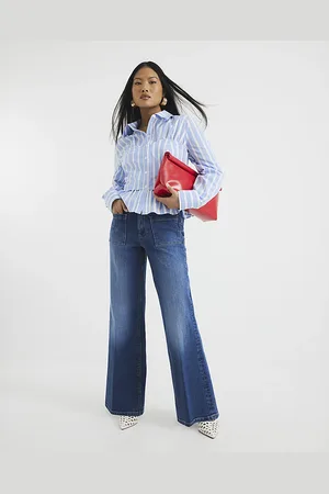 River Island Womens Petite High Rise Relaxed Flare Jeans