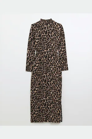 River Island Womens Petite Leopard Print Midi Dress