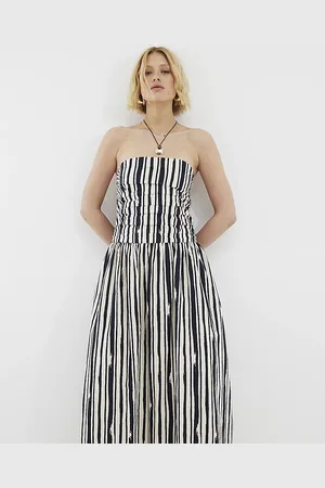 River Island Womens Stripe Pleated Bandeau Midi Dress