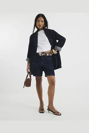 River Island Womens Petite Denim Longline Bermuda Shorts