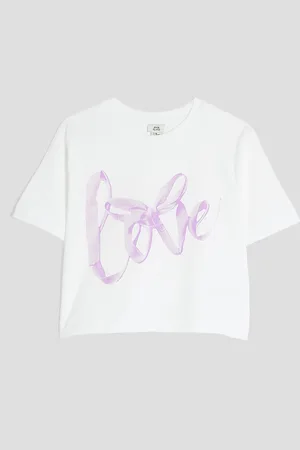 River Island Girls Love Ribbon Cropped T-Shirt