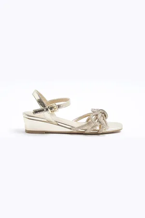 River Island Girls Bow Diamante Wedge Sandals