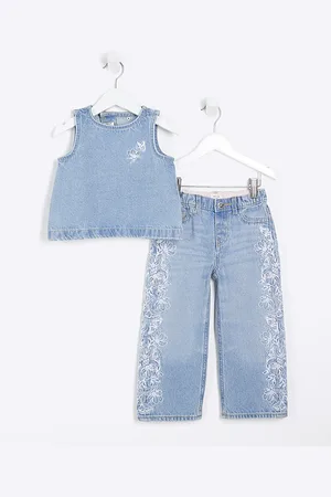River Island Mini Girls Denim Embroidered Set