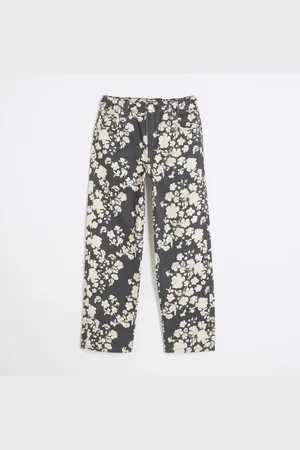 River Island Girls Denim Floral Straight Leg Jeans