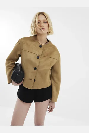 River Island Womens Faux Suede Collarless Jacket