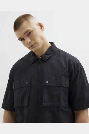 River Island Mens Boxy Fit Short Sleeve Zipped Shirt