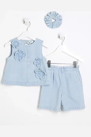 River Island Mini Girls Denim Outfit & Scrunchie Set