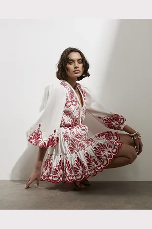 River Island Womens Long Sleeve Embroidered Shirt Dress