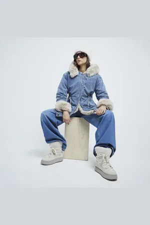 River Island Womens Denim Faux Fur Trim Reversible Coat