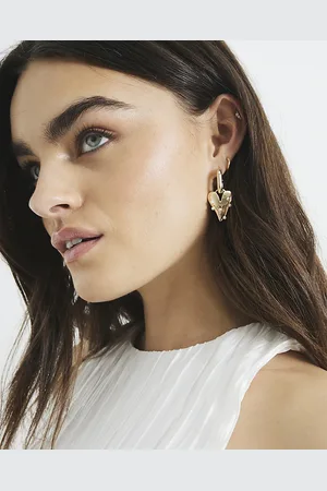 River Island Womens Pearl Heart Hoop Earrings