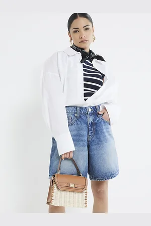 River Island Womens Petite Denim Longline Bermuda Shorts